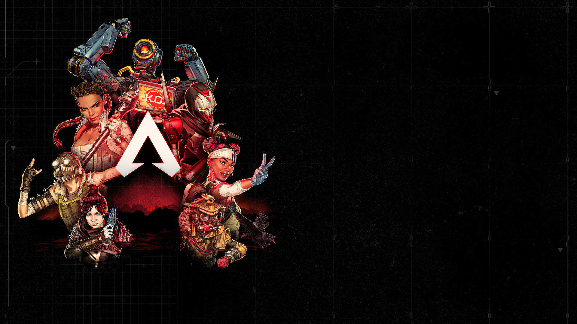 『Apex Legends』のロゴを囲むキャラクターのコラージュ。